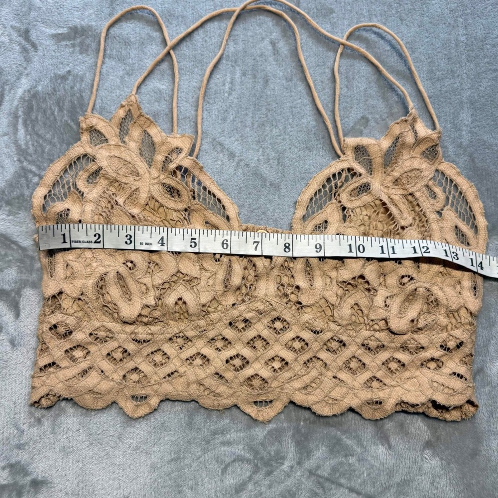Free People FP One Adella Bralette Tan Nude Floral Lace Boho Strappy Bra Large - Picture 5 of 8